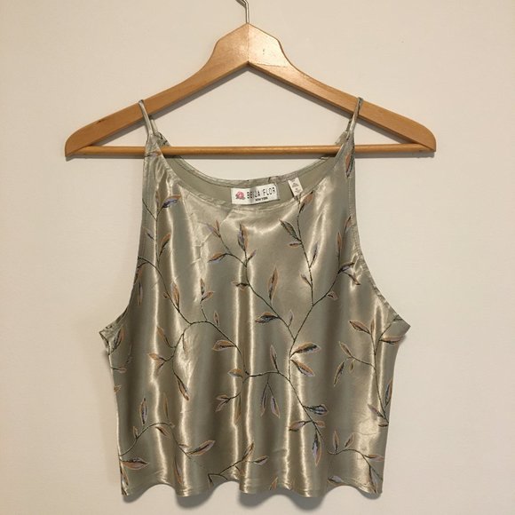 Vintage Floral patterned silk crop tank top - Picture 1 of 5